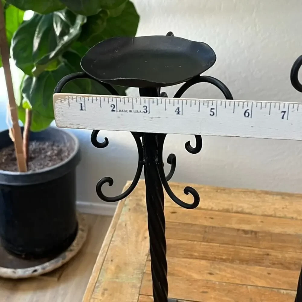 Vintage Black Metal Scroll Candle Holders Stand